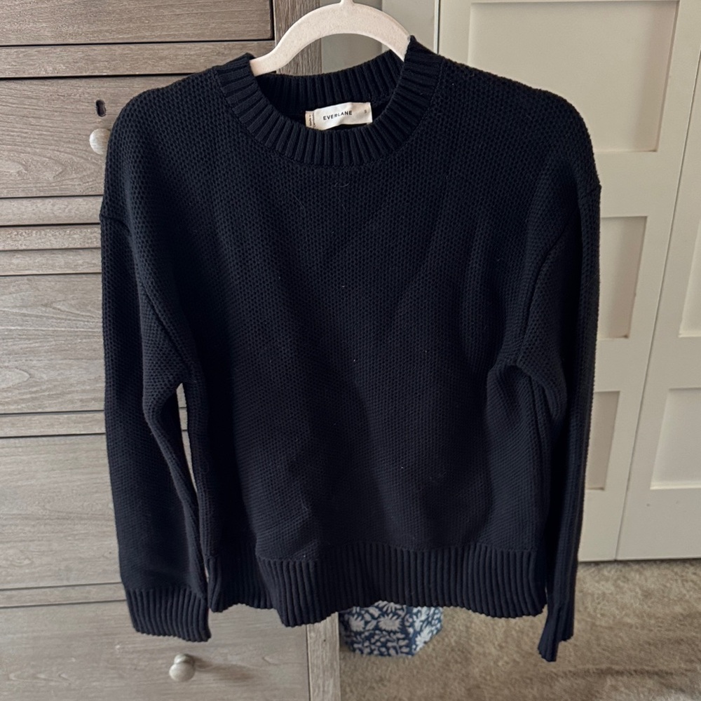 Everlane Women's Black Honeycomb Crewneck cotton Sweater